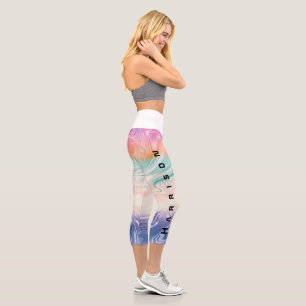 Leggings Capri Ajouter un nom Starburst holographique Aqua rose h