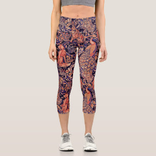LEGGINGS CAPRI ANIMAUX FORESTIERS, FOX, PEACOCK, HARE ROSE BLEU F
