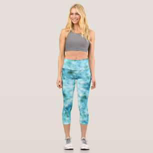 Leggings Capri Aqua Blue Green Abstrait
