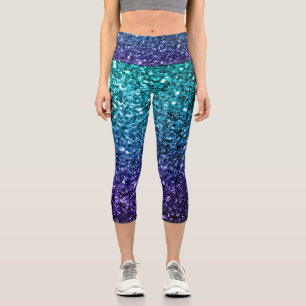 Leggings Capri Aqua blue Ombre faux scintillants de parties scint