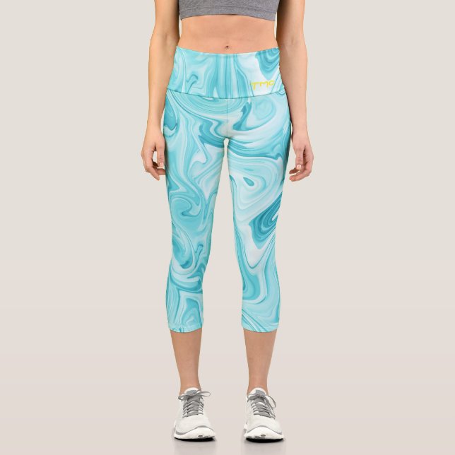 Leggings Capri Aqua Swirls INITIALES Ocean Water Beach Amusement (Recto)