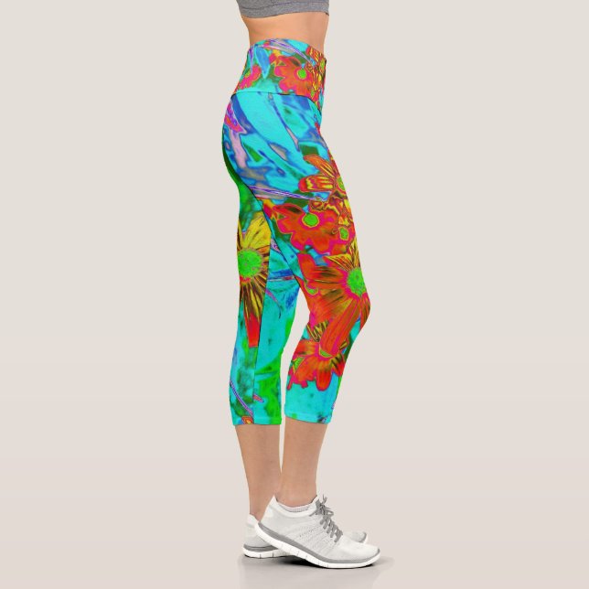 Leggings Capri Aqua Tropical aux fleurs jaunes et orange (Droite)