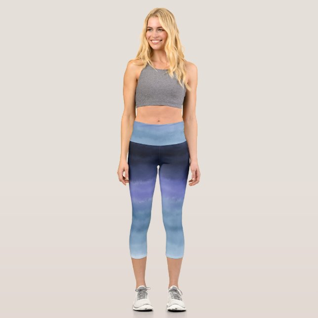 Leggings Capri Aquarelle bleu moderne violet (Recto)