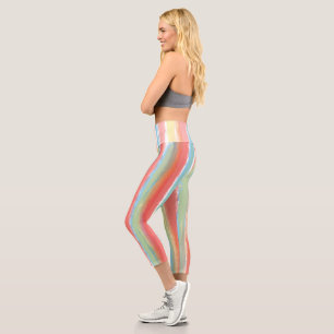 Leggings Capri Aquarelle bleu rose jaune jaune rayures verticales