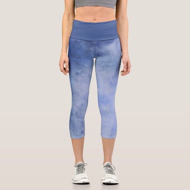 Leggings Capri Aquarelle bleue et blanche (Recto)