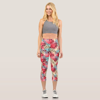 Leggings Capri Aquarelle chaude froide Florale géométrique