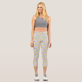 Leggings Capri Aquarelle colorée Peinture de fleurs, arbres