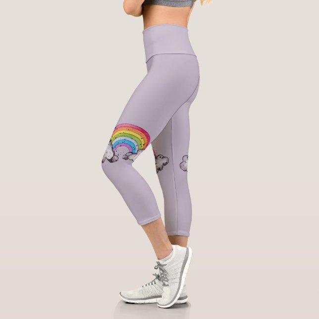 Leggings Capri Aquarelle Cute Arc-En-Ciel Et Nuages (Gauche)