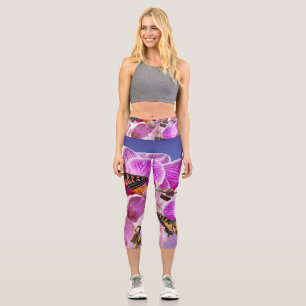 Leggings Capri Aquarelle de fleur d'orchidée rose violet