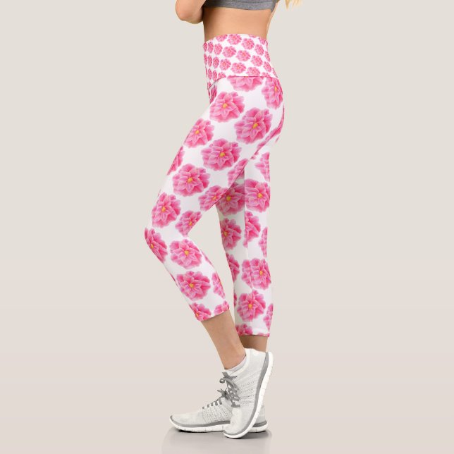 Leggings Capri Aquarelle fleurie de printemps art camélia rose (Gauche)