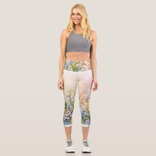 Leggings Capri Aquarelle Fleurs aux couleurs pastels