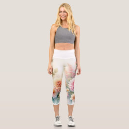 Leggings Capri Aquarelle Fleurs et coquillages sur la plage