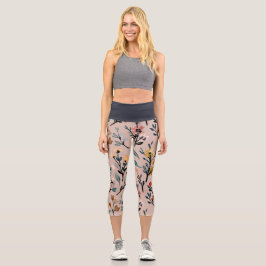 Leggings Capri Aquarelle florale Boho Rose poussiéreux