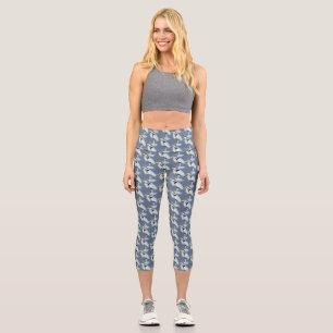 Leggings Capri Aquarelle Grand Héron Bleu Nature animale