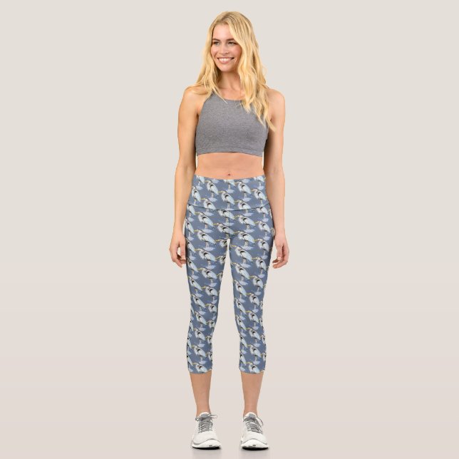 Leggings Capri Aquarelle Grand Héron Bleu Oiseau Nature animale (Recto)