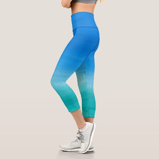 Leggings Capri Aquarelle Océan Bleu Vert Été Thème Exercice  (Gauche)