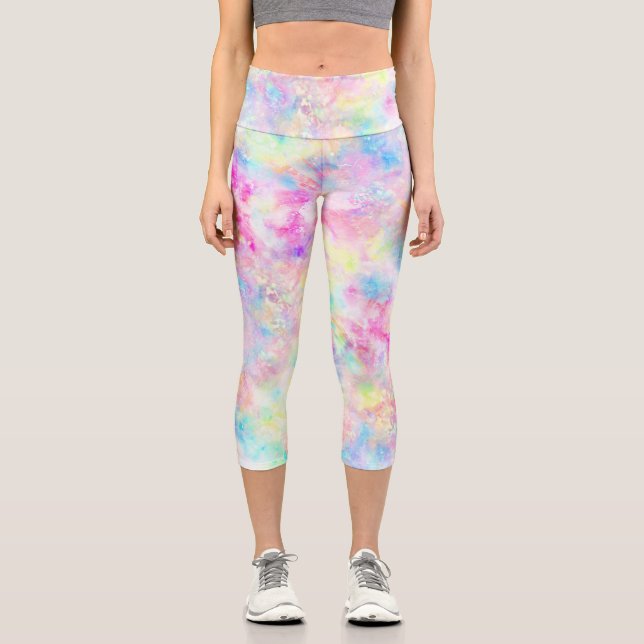 Leggings Capri Aquarelle Pastel Rainbow Tie Dye (Recto)