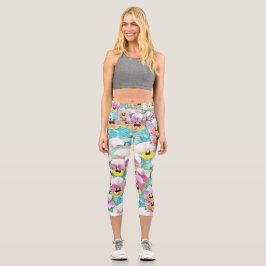 Leggings Capri Aquarelle peinte de panneaux blancs jaune rose