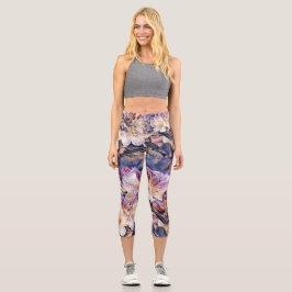 Leggings Capri Aquarelle peinte d'une fleur d'azée violette