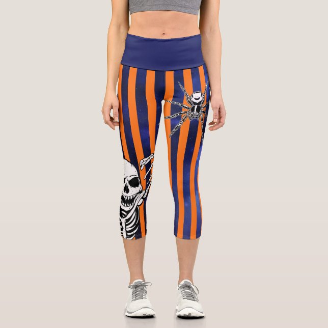 Leggings Capri Araignée de squelette Éffrayante d'Halloween viole (Recto)