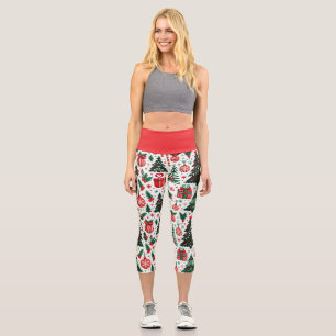 Leggings Capri Arbre de Noël, cadeaux, sucre de canne
