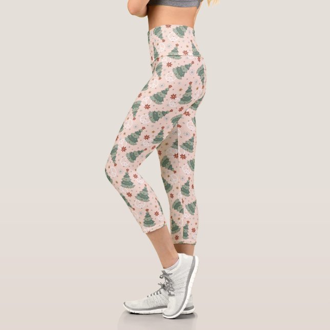 Leggings Capri Arbres de Noël et signes de paix Motif (Gauche)