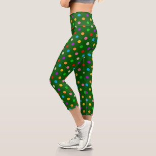 Leggings Capri Arc-en-ciel Coloré Points noirs Vert 