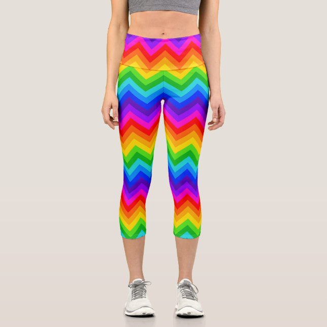 Leggings Capri Arc-en-ciel horizontal Chevron Zigzag motif de ban (Recto)