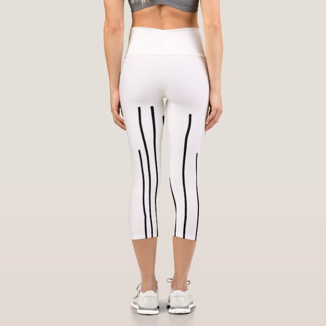 Leggings Capri Art Abstrait Black White Lines Minimalisme (Verso)
