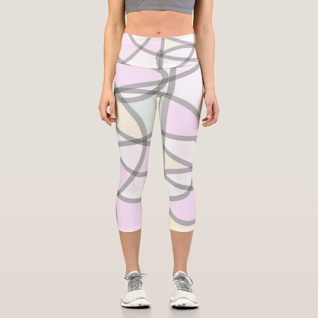 Leggings Capri Art Abstrait Corail beige clair rose jaune (Recto)