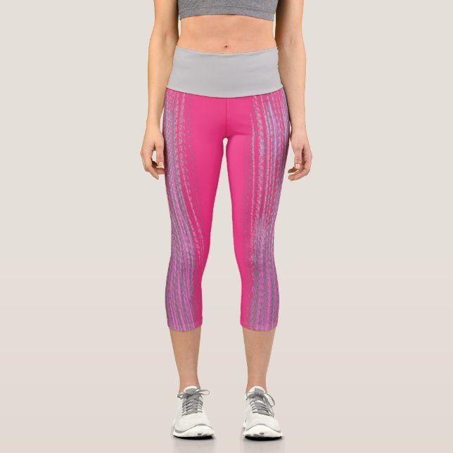 Leggings Capri Art Abstrait Corail rose Gris (Recto)