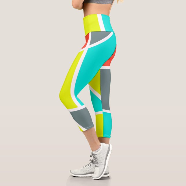 Leggings Capri Art Abstrait gris corail jaune minimalisme (Gauche)