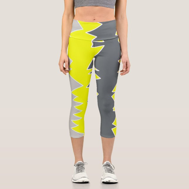 Leggings Capri Art Abstrait gris pâle gris jaune gris fusain gris (Recto)
