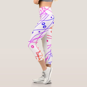 Leggings Capri Art Abstrait Purple White Lines Cercles Minimalism