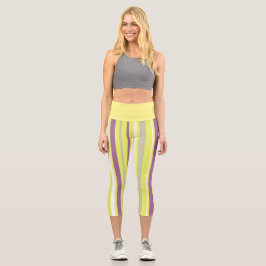 Leggings Capri Art Abstrait violet gris jaune blanc