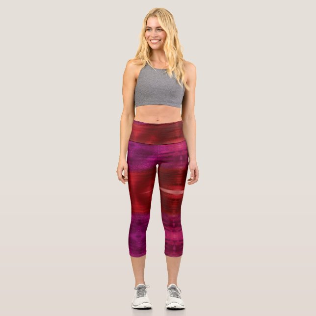 Leggings Capri Art de l'aquarelle de teinture de vin (Recto)