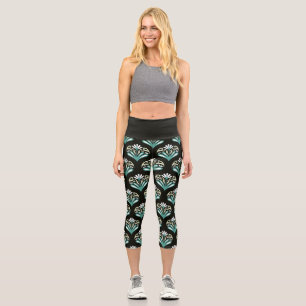 Leggings Capri Art Déco sarcelle et noir
