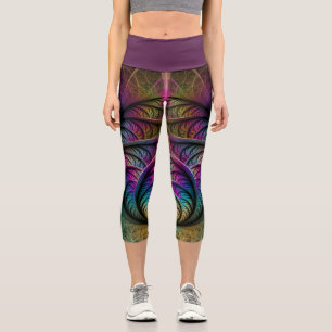 Leggings Capri Art Fractal Abstrait coloré à motifs Trippy