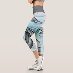 Leggings Capri Art fractal moderne gris anthracite abstrait bleu