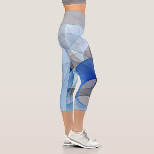 Leggings Capri Art graphique fractal abstrait bleu gris moderne