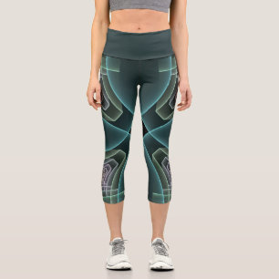 Leggings Capri Art graphique fractal géométrique sarcelle moderne