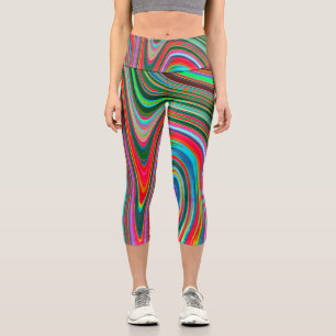 Leggings Capri Art Groovy Abstrait Rouge, Vert et Bleu Trippy