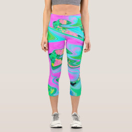 Leggings Capri Art Liquide rose et bleu clair rétro sur Hydrangea