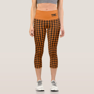 Leggings Capri automne Orange noir Buffalo Plaid INITIALES Capri