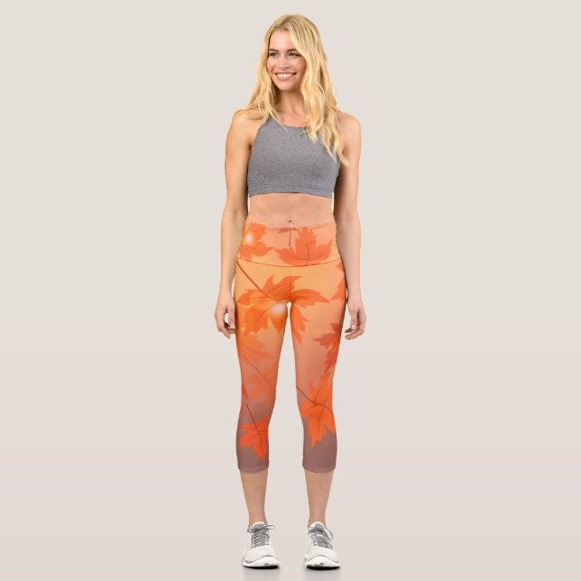 Leggings Capri Autumn design with maple leaves and bokeh effect   (Recto)