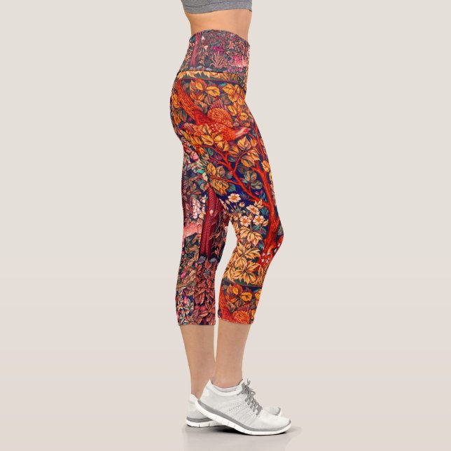 Leggings Capri AUTUMN FOREST ANIMALS Hares, Pheasant Red Floral (Droite)