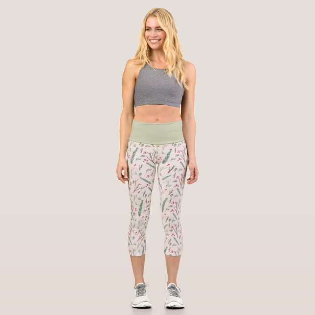 Leggings Capri Baies botaniques simples Motif de Noël (Recto)