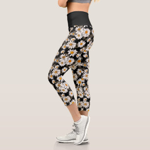 Leggings Capri Baisson blanc chic sur motif floral noir