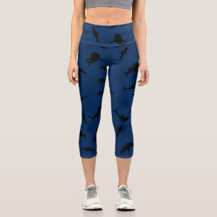 Leggings Capri Baleine de requin-poisson ombragé sur dégradé bleu