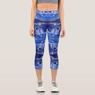 Leggings Capri Baleines tueuses sur Pleine lune bleue Capri Leggi